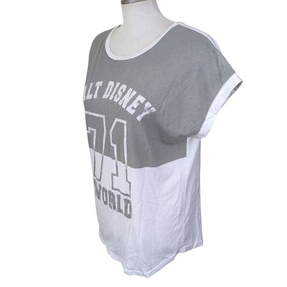 Walt Disney World Parks Women XL Jersey Style Top White Gray 71 Cap Sleeve - Picture 4 of 7